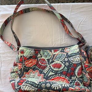 Vera Bradley Gray and Red Shoulder Bag with Floral Design